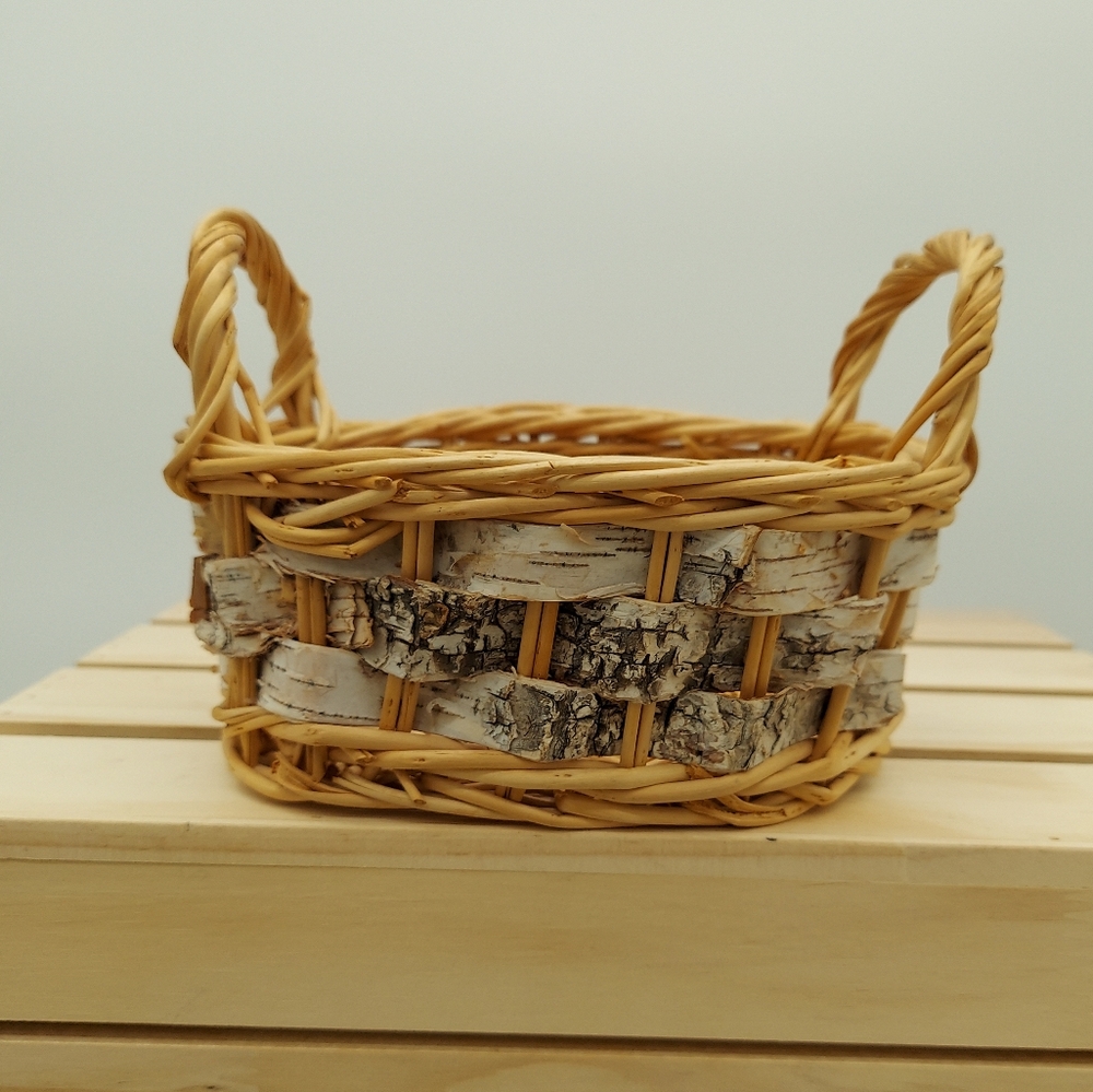 Woven Wicker Brown Birch Basket with Handle ~ Storage, Decor, Organizing, Oval